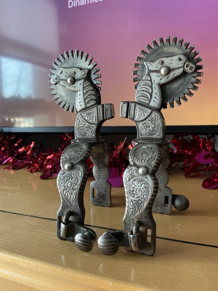 Western Contemporary Spurs Silver Overlay