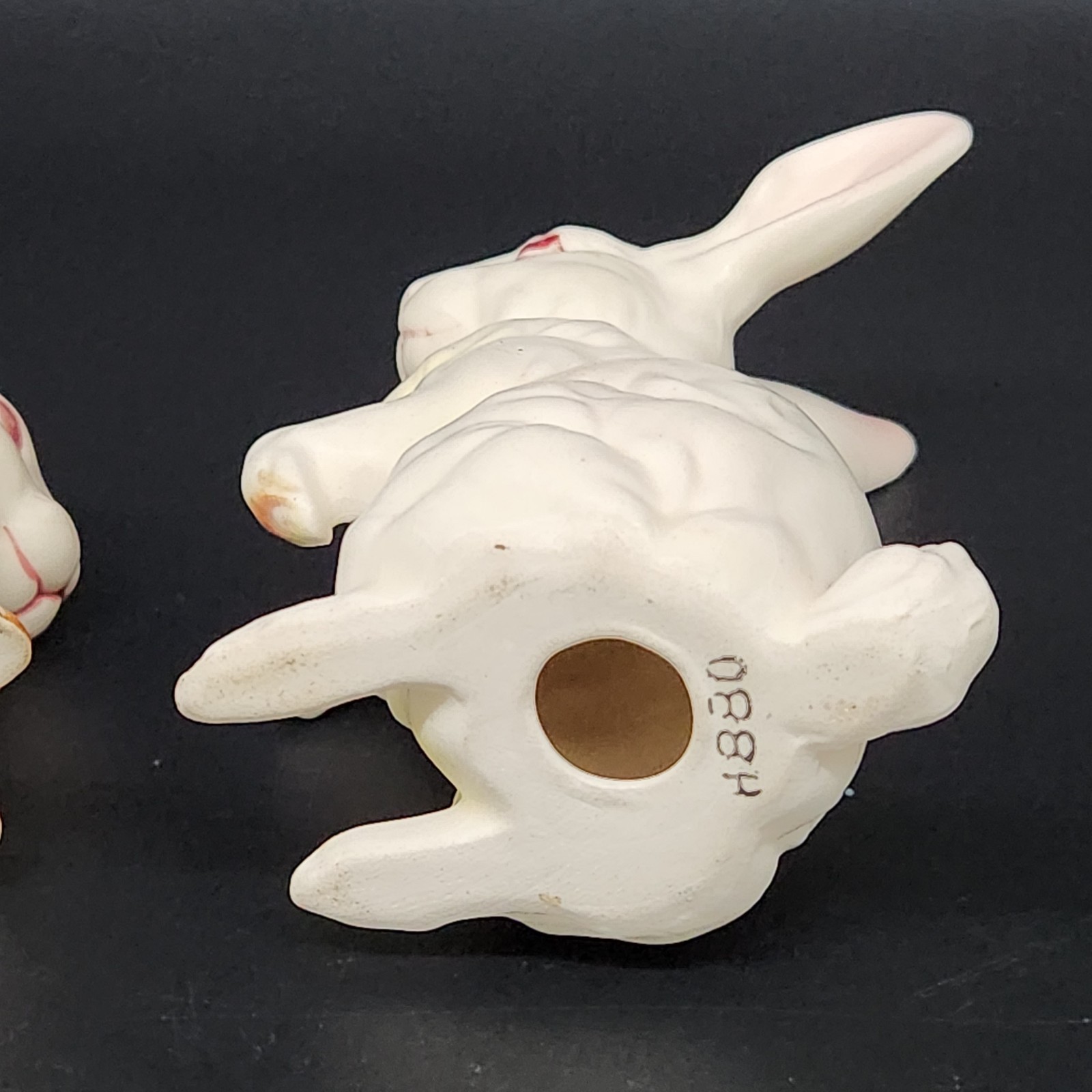 Set Of 3 Vtg Ceramic Lefton White Bunnies Rabbits H7143 & H880 Pink Eyes Easter