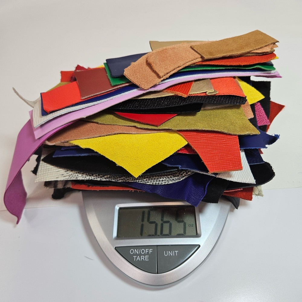 Genuine Leather Scraps Bits Small/Tiny Samples Crafts 15 oz Total