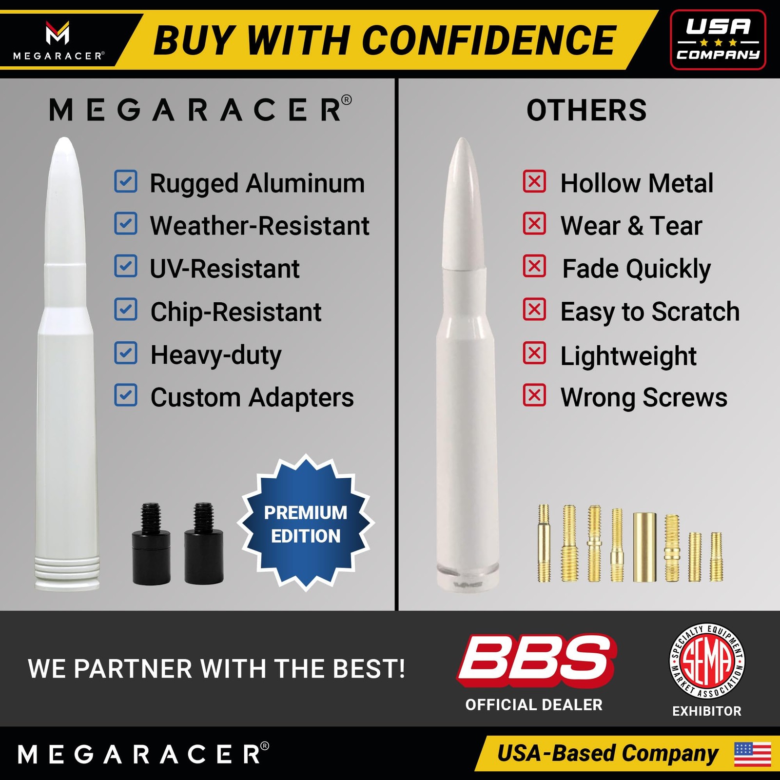 Gloss White 50 Cal Bullet Antenna for Chevy Silverado & GMC Sierra 1500 2500 ...