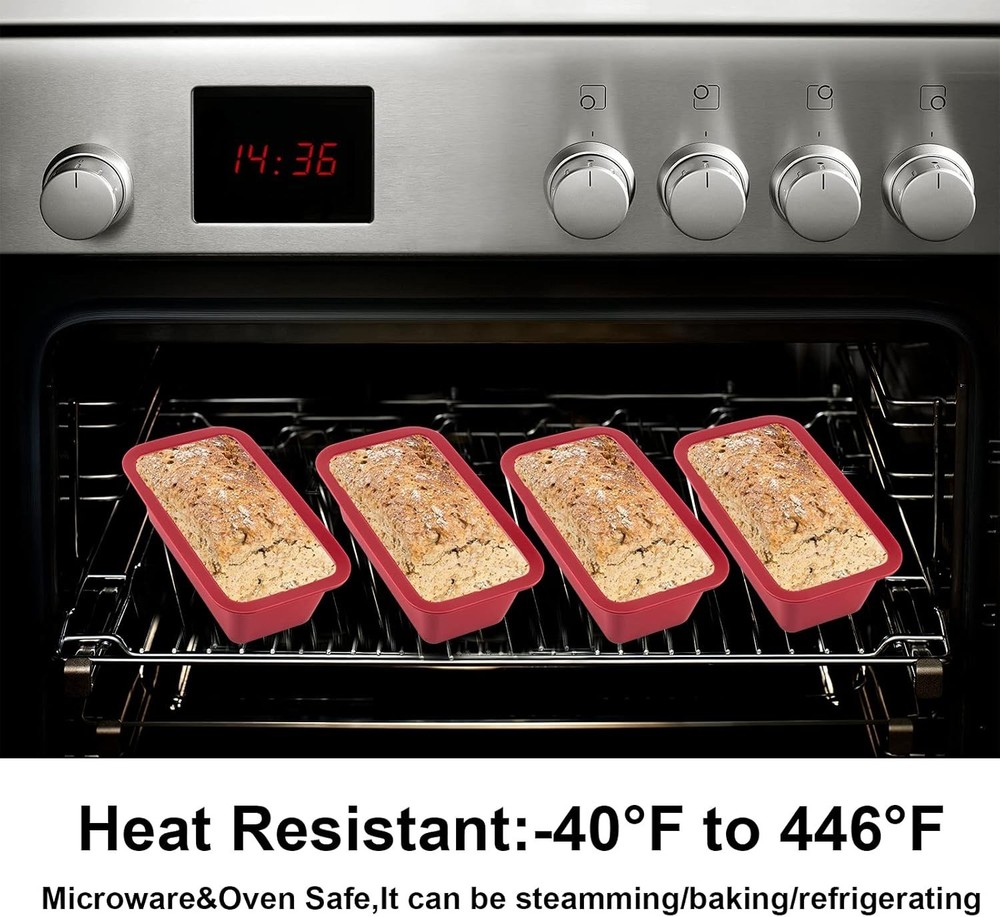 4 Pack Mini Silicone Loaf Pans Non Stick Rectangle Small Cake Pans for-Baking