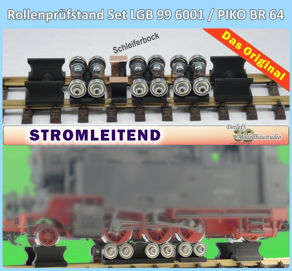 Roller dynamometer set BR 64+; 3 roller block / 2 blind block / current block; track G; LGB