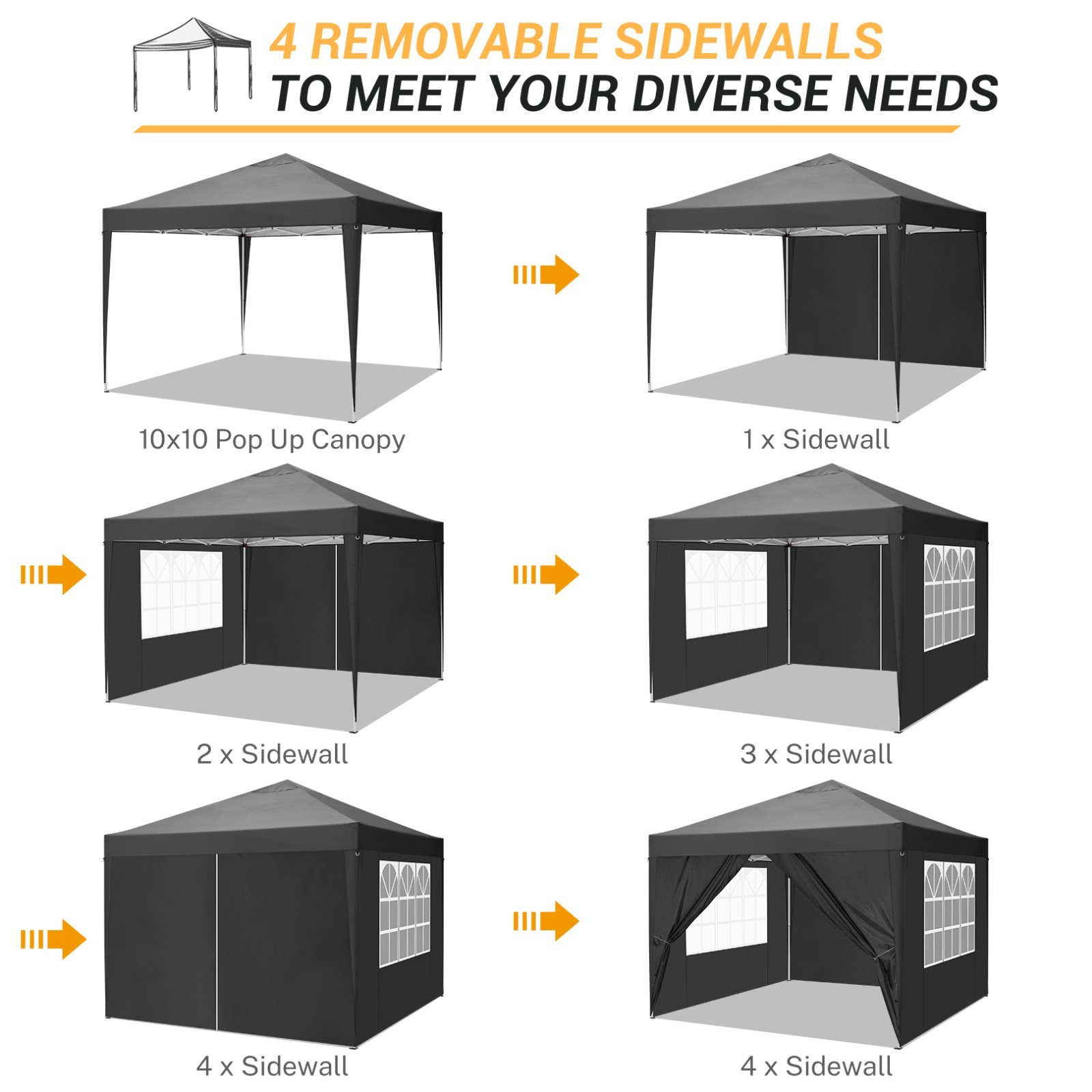 10x10FT Pop Up Canopy Tent with 4 Removable Sidewalls Waterproof Commercial NEW