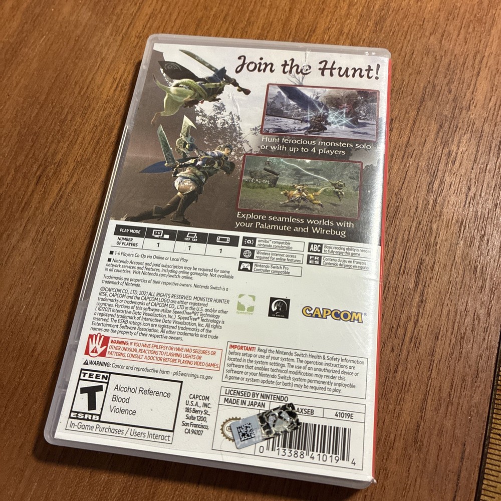 Empty Replacement Case & Artwork ONLY! Monster Hunter Rise - Nintendo Switch