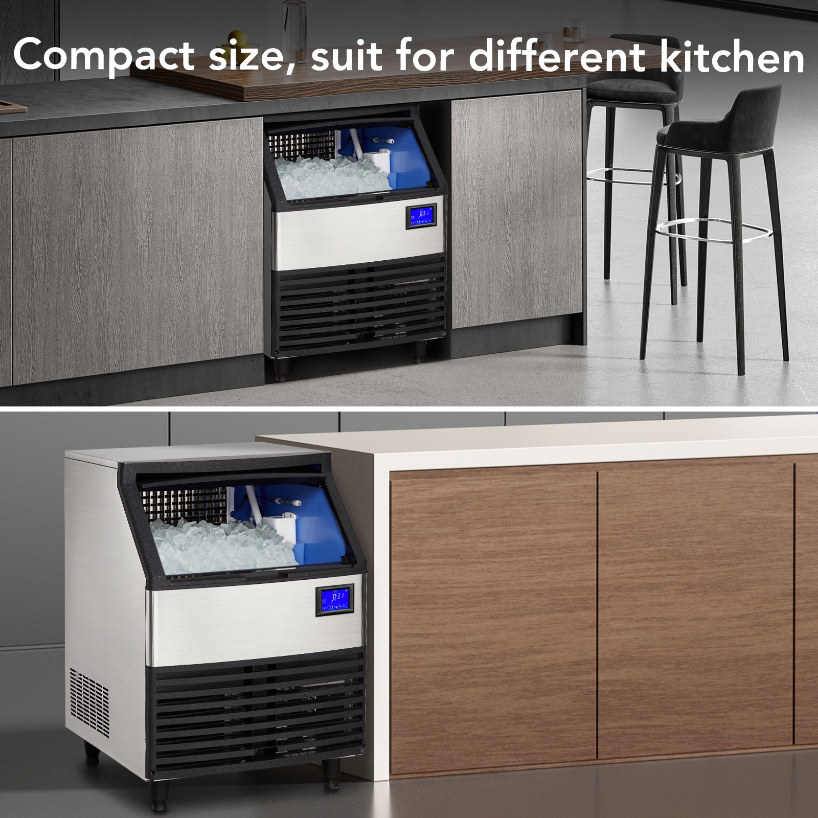 176lbs/24 Hours, Commercial Ice Maker, Ice Maker Machine with 99lbs Storage Bin