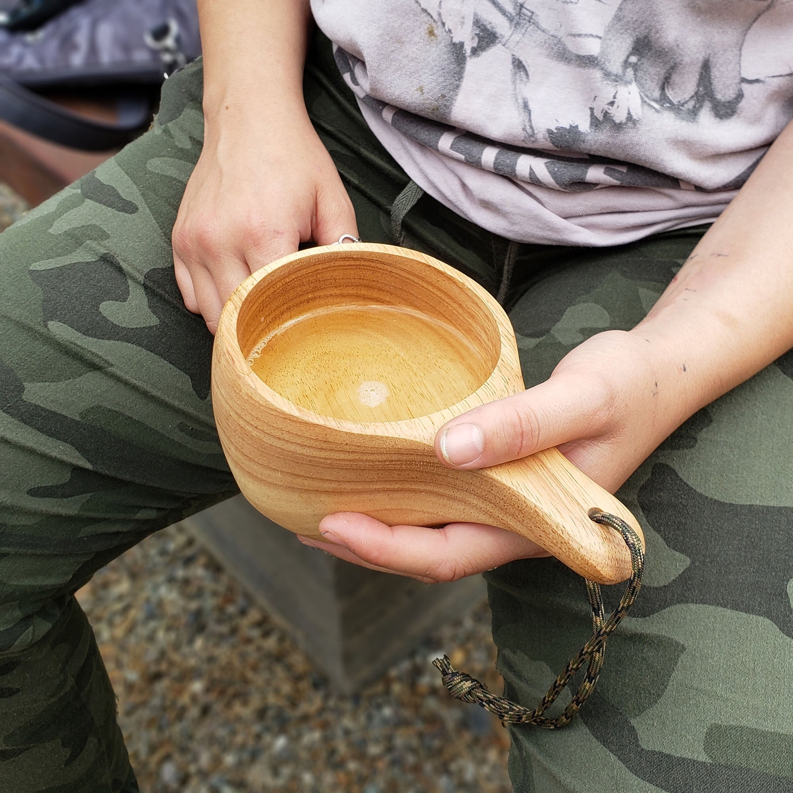"Kyrre" Carved Nordic Kuksa - Solid Wood Camp Mug & Spoon Set