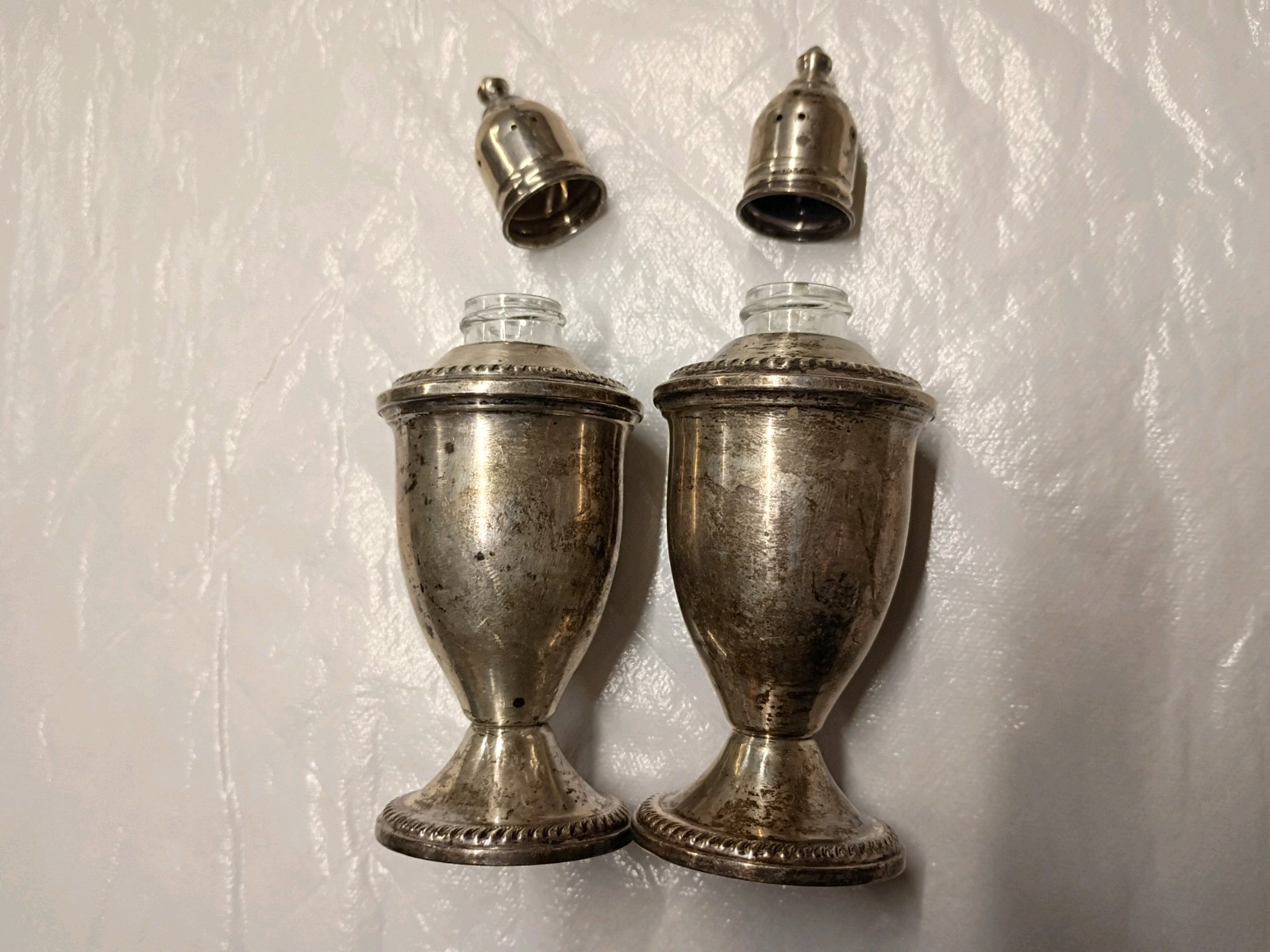 Vintage Duchin Sterling Silver Weighted Glass Lined Salt And Pepper Shakers