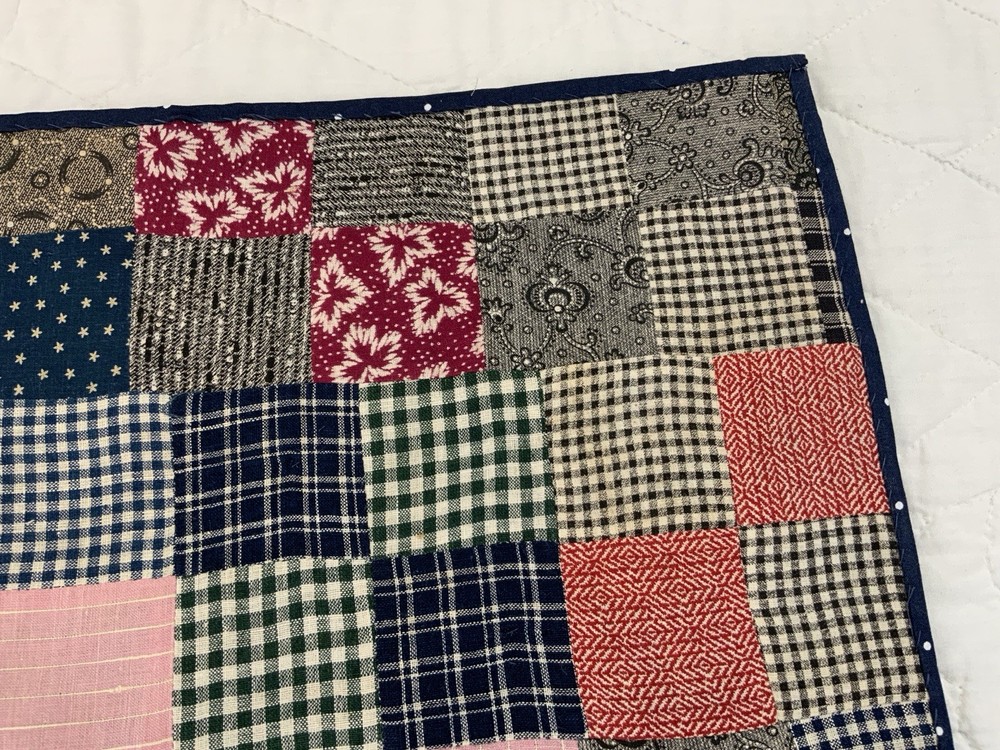 Vintage Antique Patchwork Large Table Topper, Four Patch, Squares, Early Checks