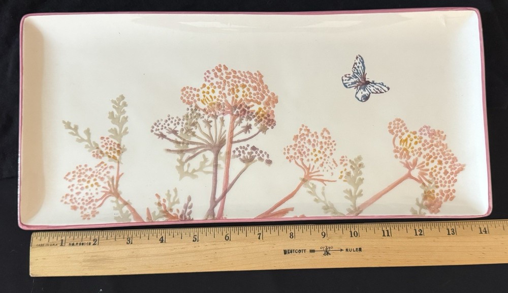 Papart Ceramik Hand Painted Floral Butterfly Rectangular Serving Tray Turkey