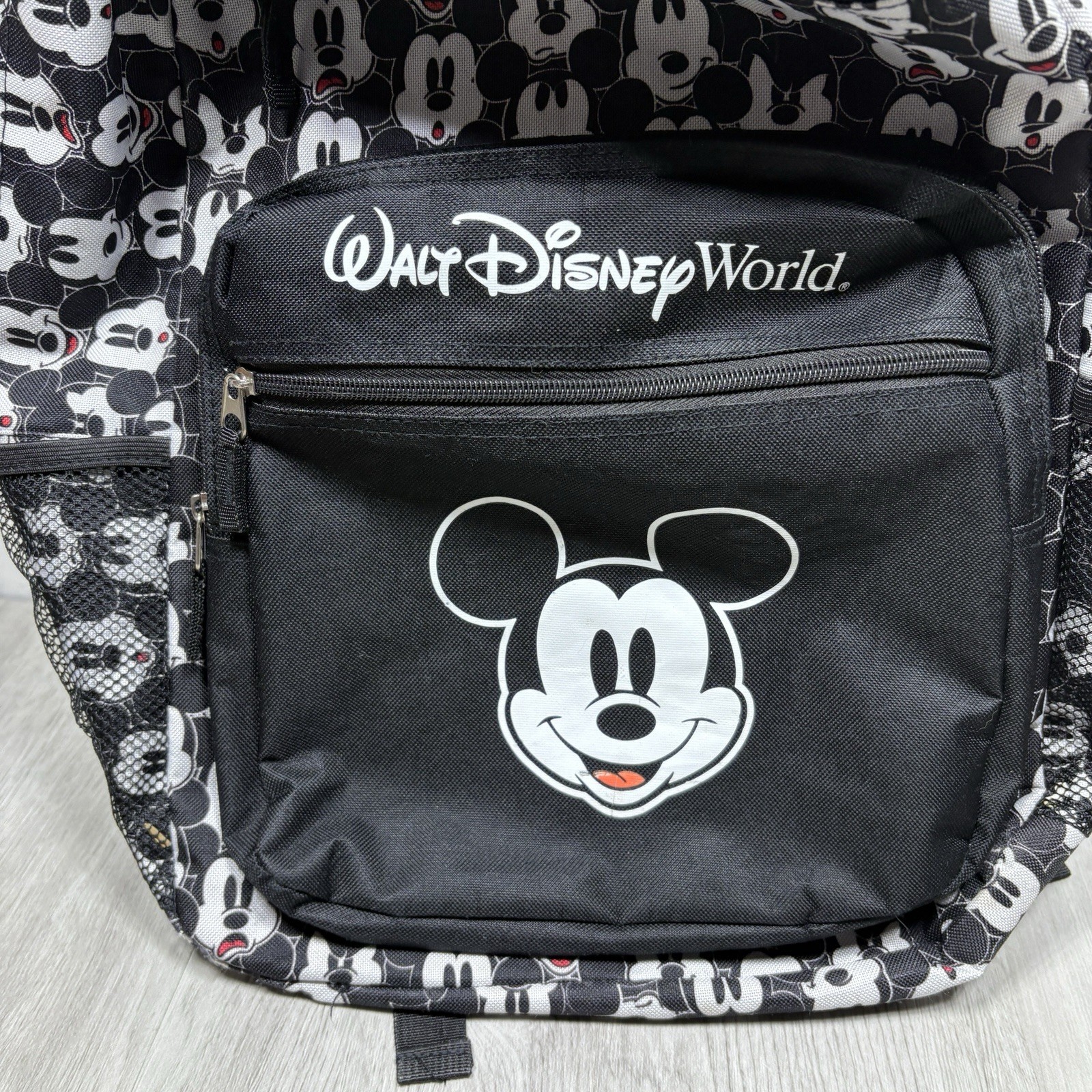 Walt Disney World Backpack Mickey Mouse All Over Print Mickey Net Side Pouches