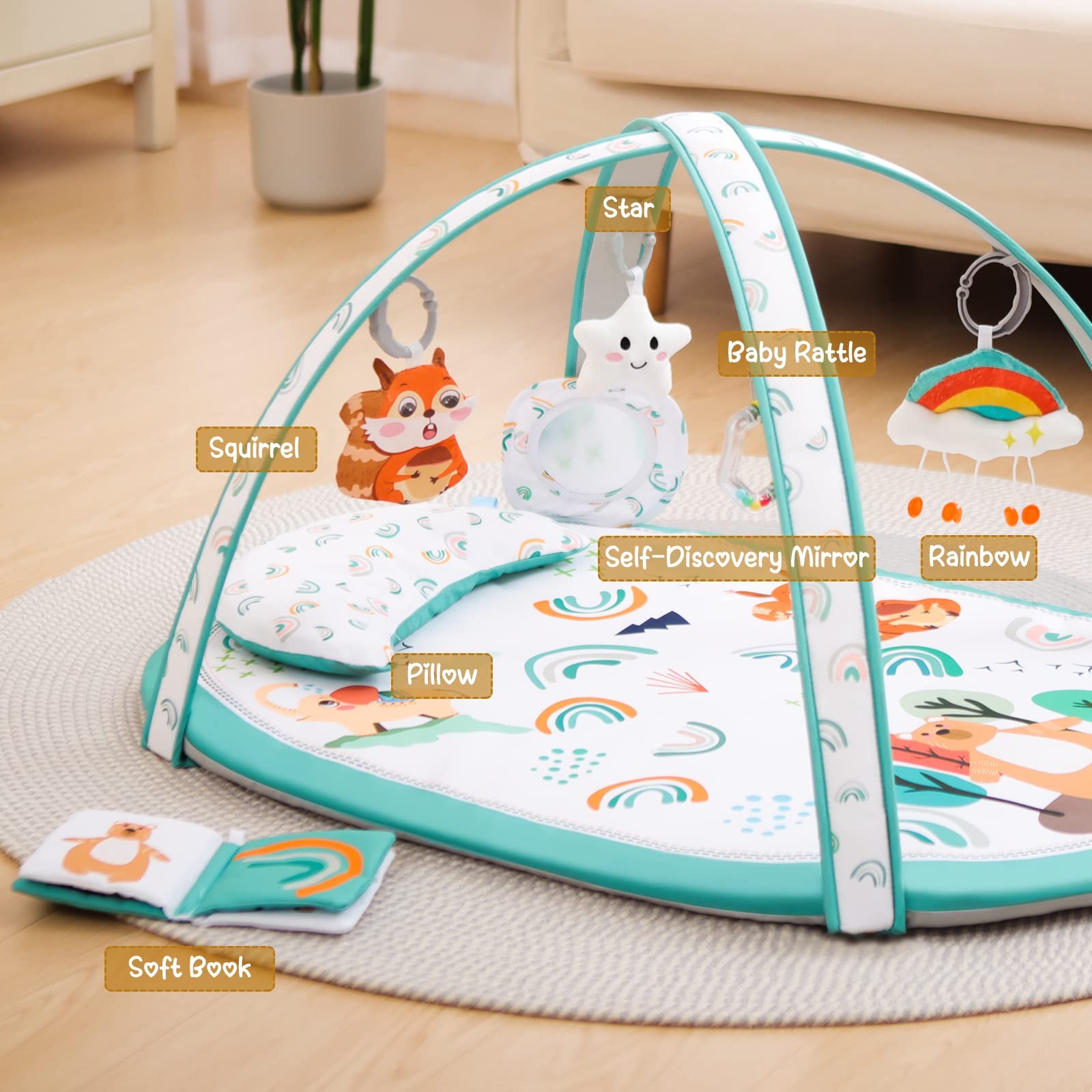 Baby Play Gym, ibabejoy Stage-Based Play Gym with 2 Machine Washable Mat Cove...
