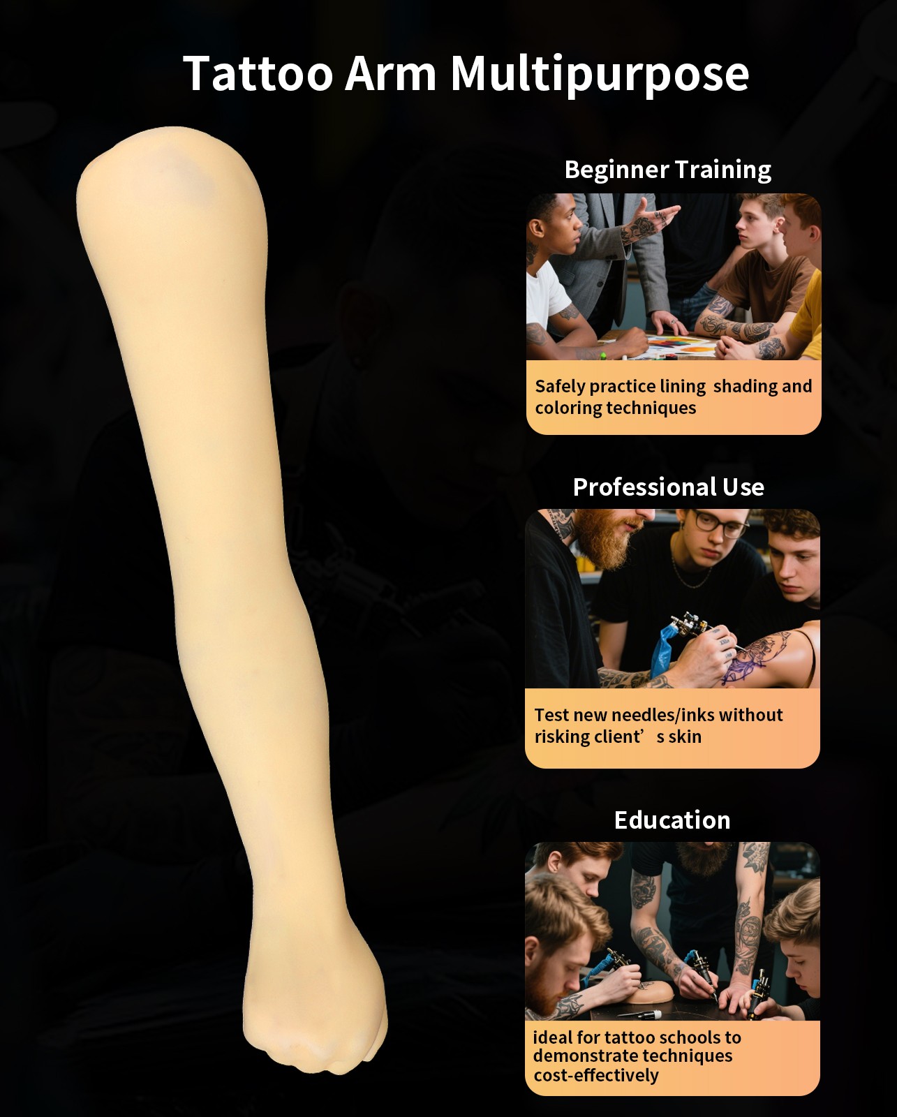 Tattooing Practice Arm Soft Silicone High Simulation Tattoo Fake Skin 1:1 63cm