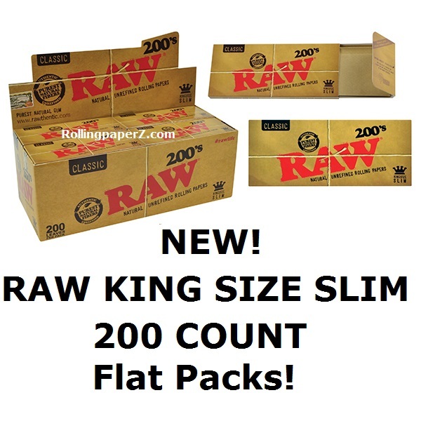 1 Pack RAW 200's Classic King Size Slim FLAT PACK - Uncreased Rolling papers
