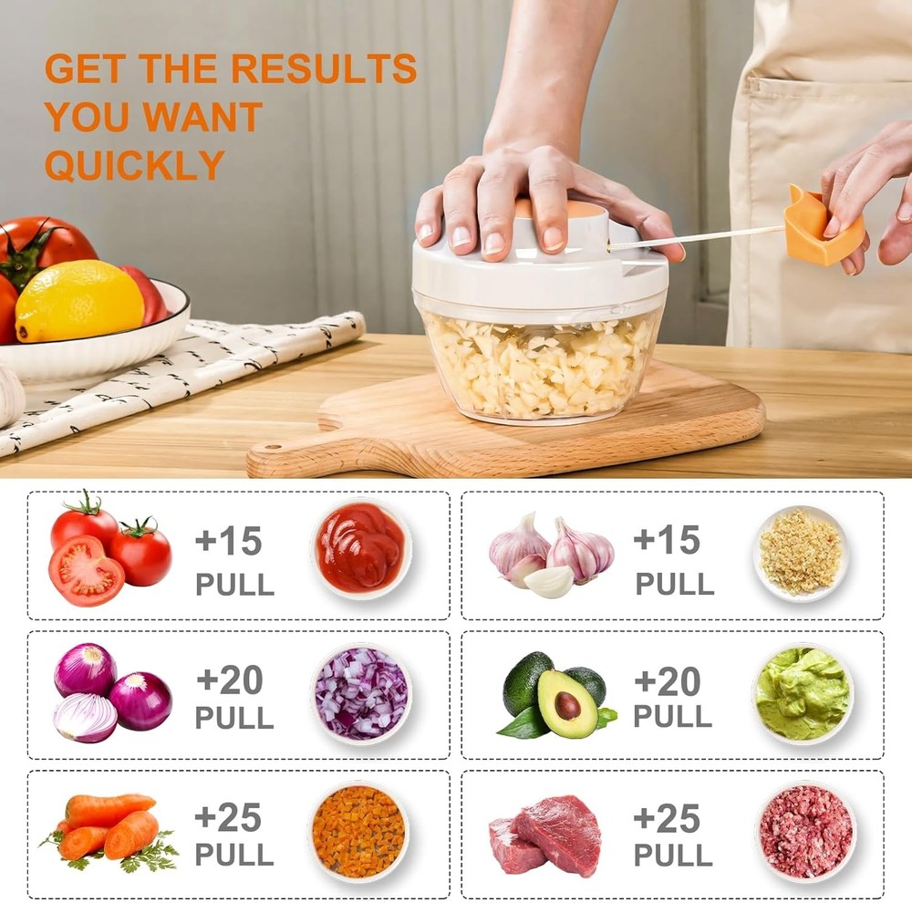 Manual Food Processor 500ml Hand Pull Vegetable Chopper Garlic Onion Mincer