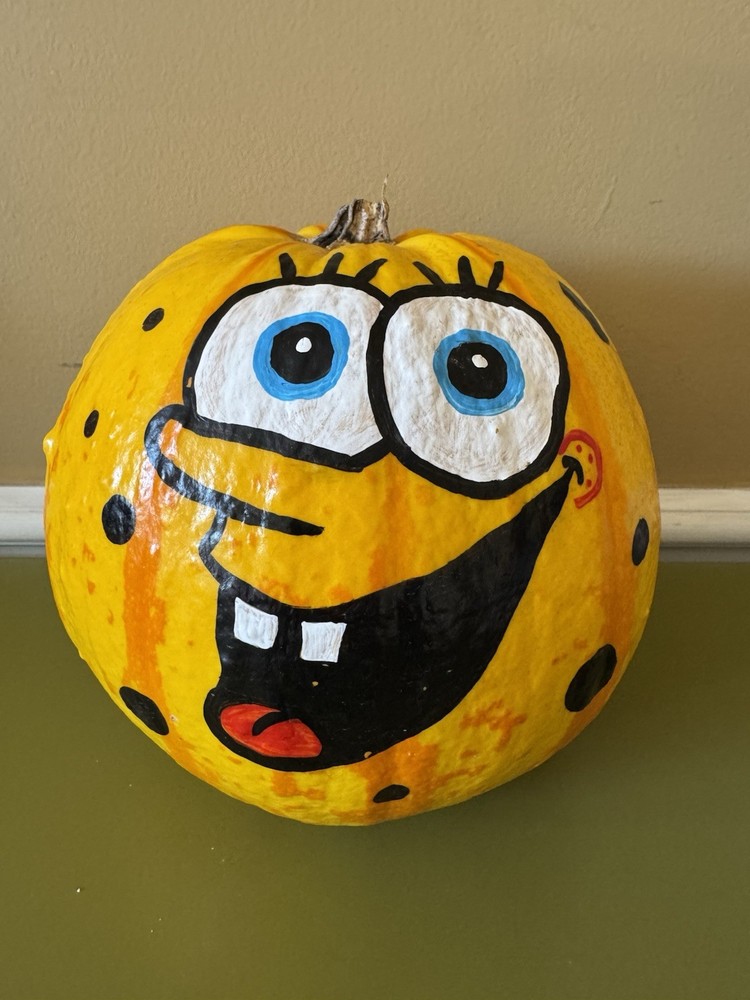 Hand painted Real Pumpkin SpongeBob 7” By 7”
