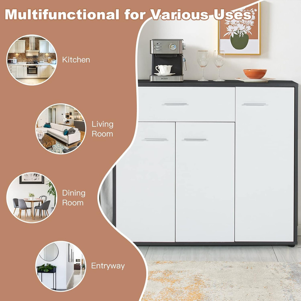 Buffet Sideboard Storage Cabinet, White Kitchen Sideboard with Spacious Table To
