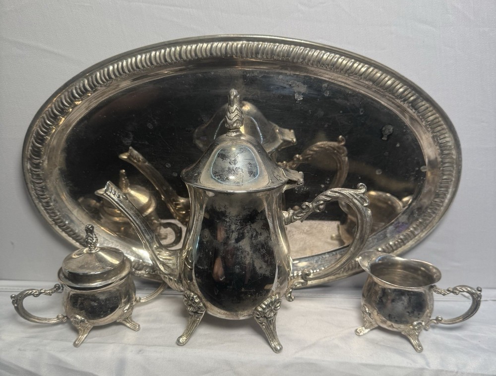 4-Piece Silver Plated Coffee/Tea Set Tray Home Decor Display Item