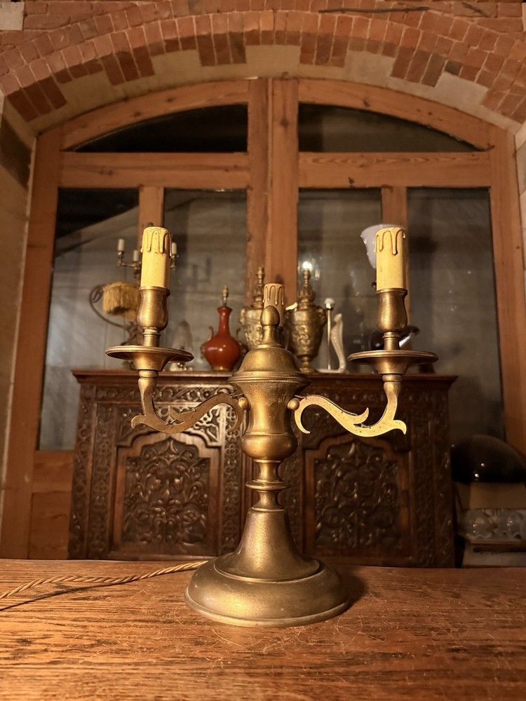Antique Brass Candleabra, Table Lamp