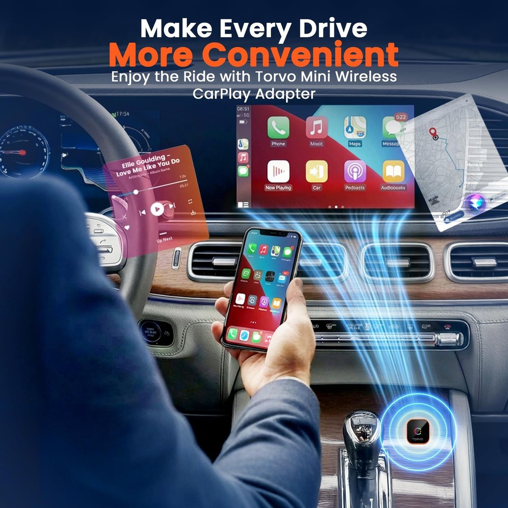 TORVO Mini Wireless CarPlay Adapter for Car Wireless Android Auto, Plug & Pla...