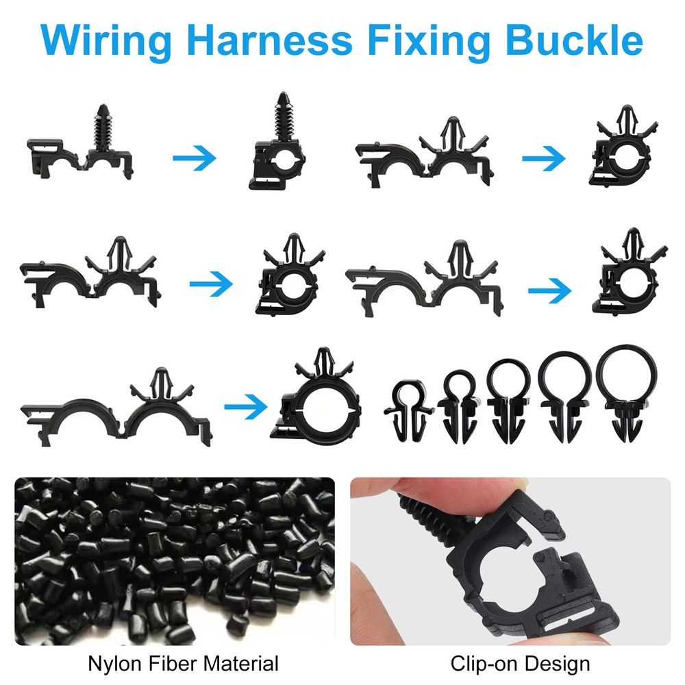 200pcs 15 Sizes Car Wire Loom Routing Clips Push Mount Cable Tie Assortment Kit