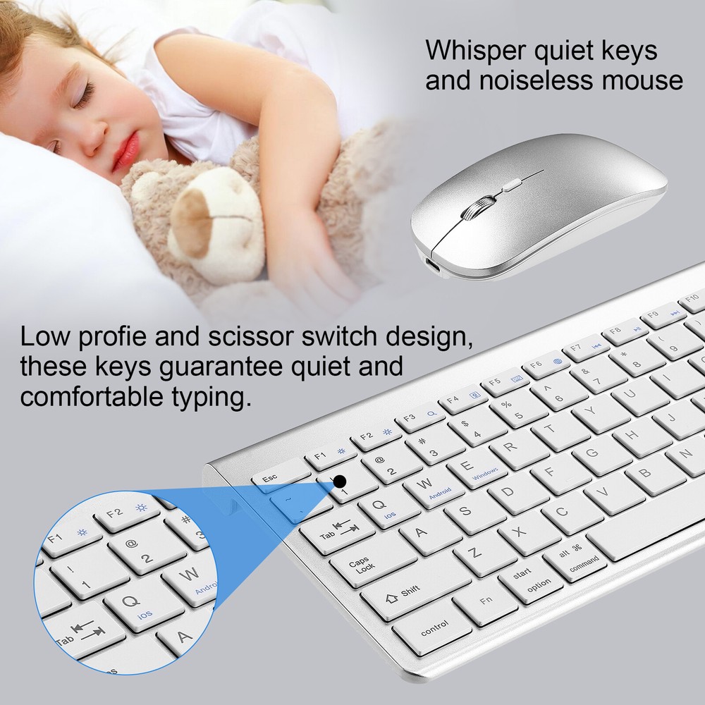 Plug & Play Compact Rechargeable Wireless Bluetooth & 2.4Ghz Full Size Keyboard