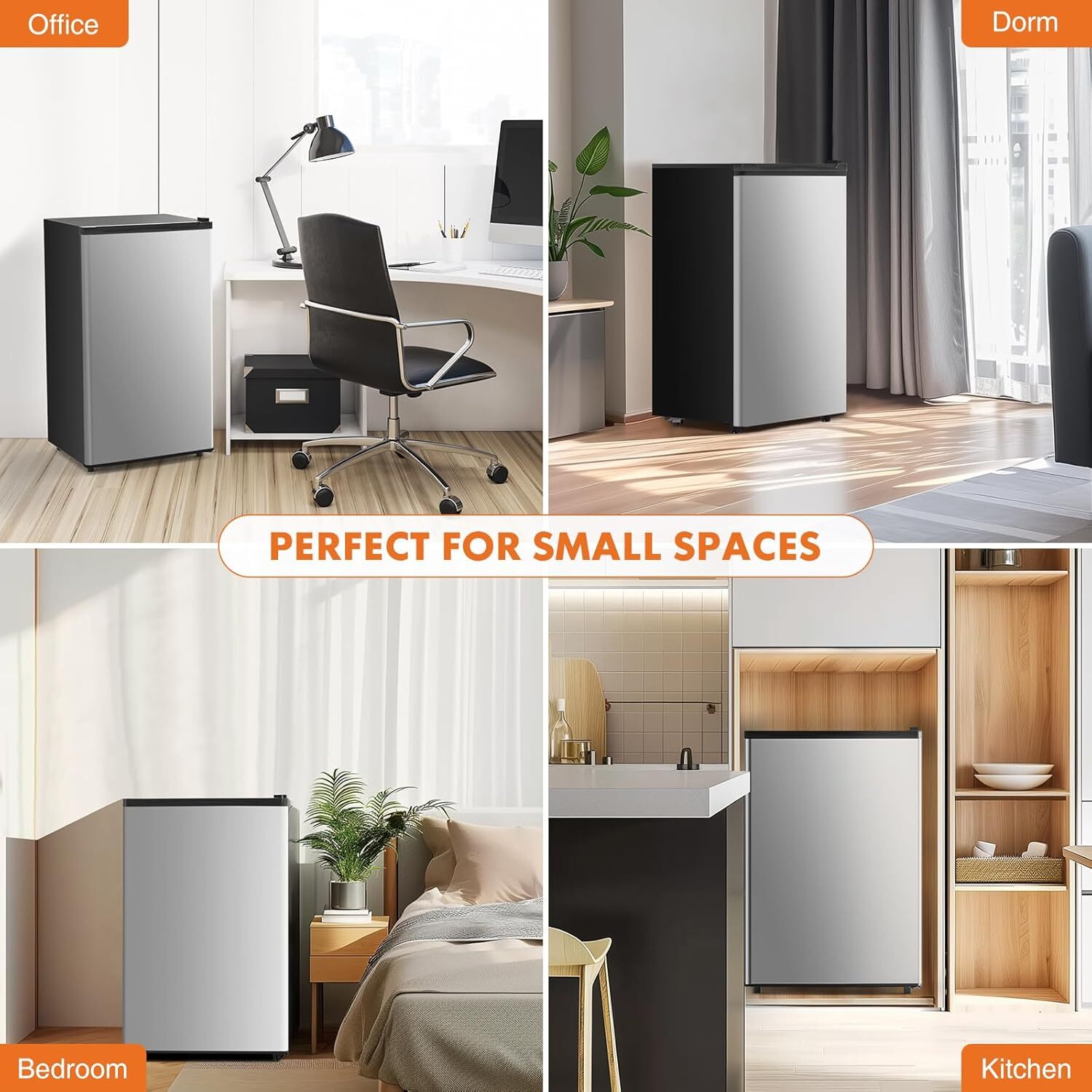 Home Mini Fridge with Freezer Small Refrigerator Door Energy-efficient Low Noise