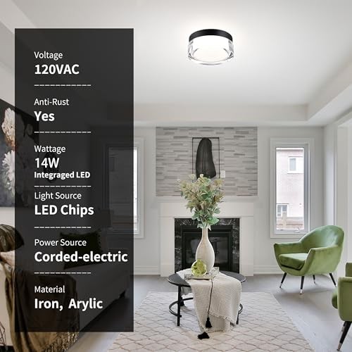 Flush Mount Ceiling Light Fixture Crystal Sytle, 3CCT LED Ceiling 6 inch