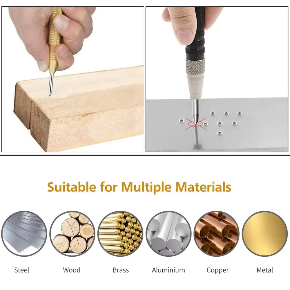 3pcs Automatic Center Punch Adjustable Spring-Loaded Metal Drill Tool Hole Punch