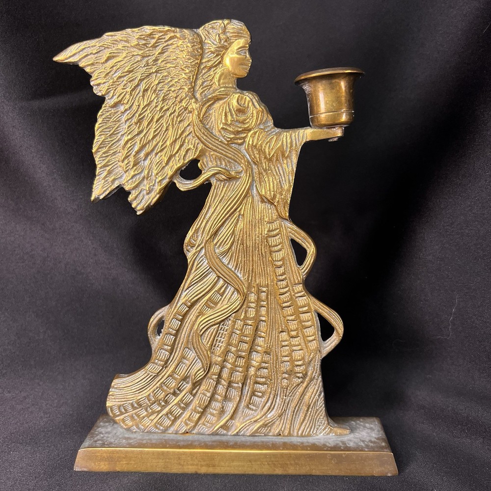 Solid Brass Angel Candle Candlestick Holder, Double Sided, 9-inch