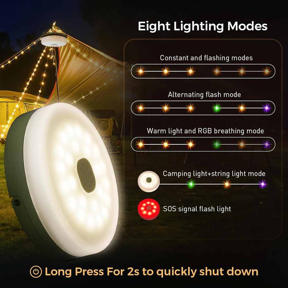 Camping String Lights, Quick Storage 32.8FT Rechargeable Tent Lights String w...