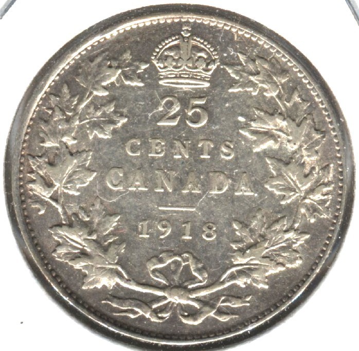 1918 CANADA  Silver Quarter.