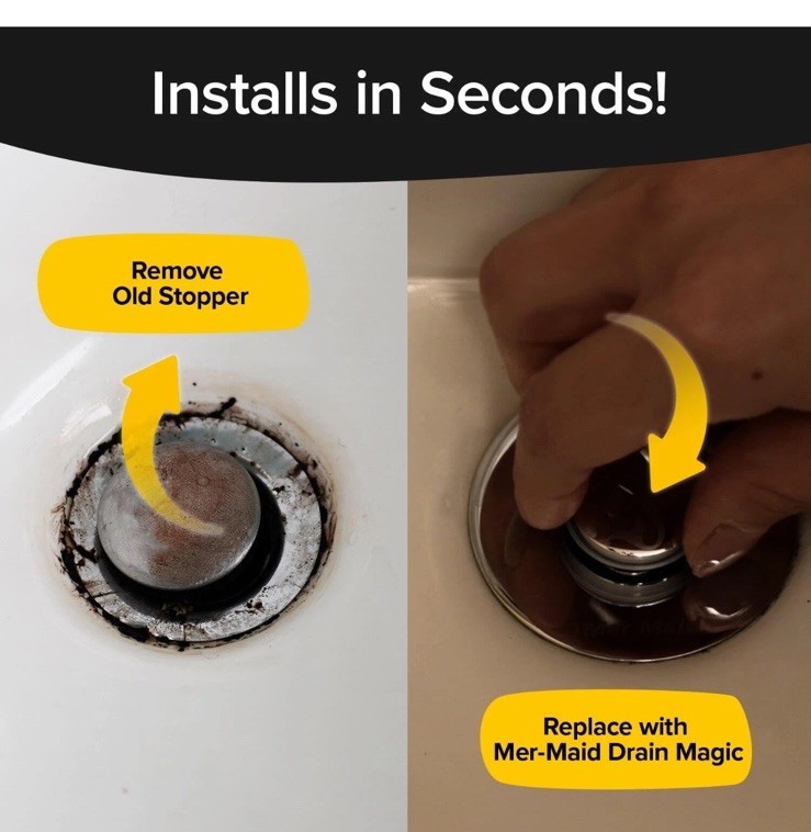 Mer-Maid Drain Magic Universal Sink Stopper, Instantly Replace Broken Stoppers