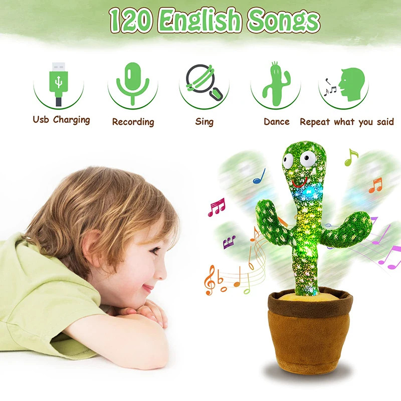 Talking & Singing Dancing Cactus Plush Toy Kids Glow Interactive Development