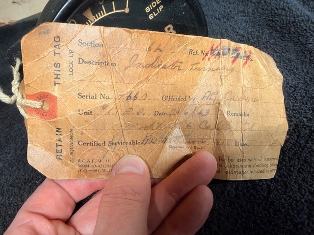 RCAF Side Slip WWII Side Slip Gauge Indicator