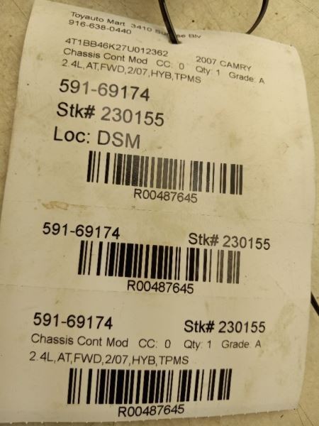 2007 TOYOTA CAMRY 2.4L CHASSIS ECM TPMS COMPUTER CONTROL MODULE ASSEMBLY