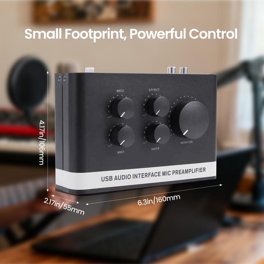 USB Audio Interface 2 XLR/TRS Inputs, Phantom Power, USBA/C for Recording