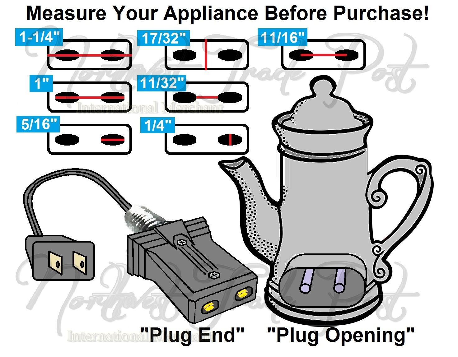 New 6' Vintage Appliance Replacement Power Cord 11/16" Center To Center Contacts