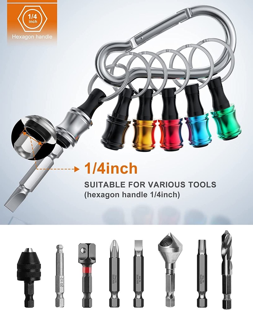 14Pcs 1/4" Hex Shank Quick Release Keychain Screwdriver Drill Bits Holder Set