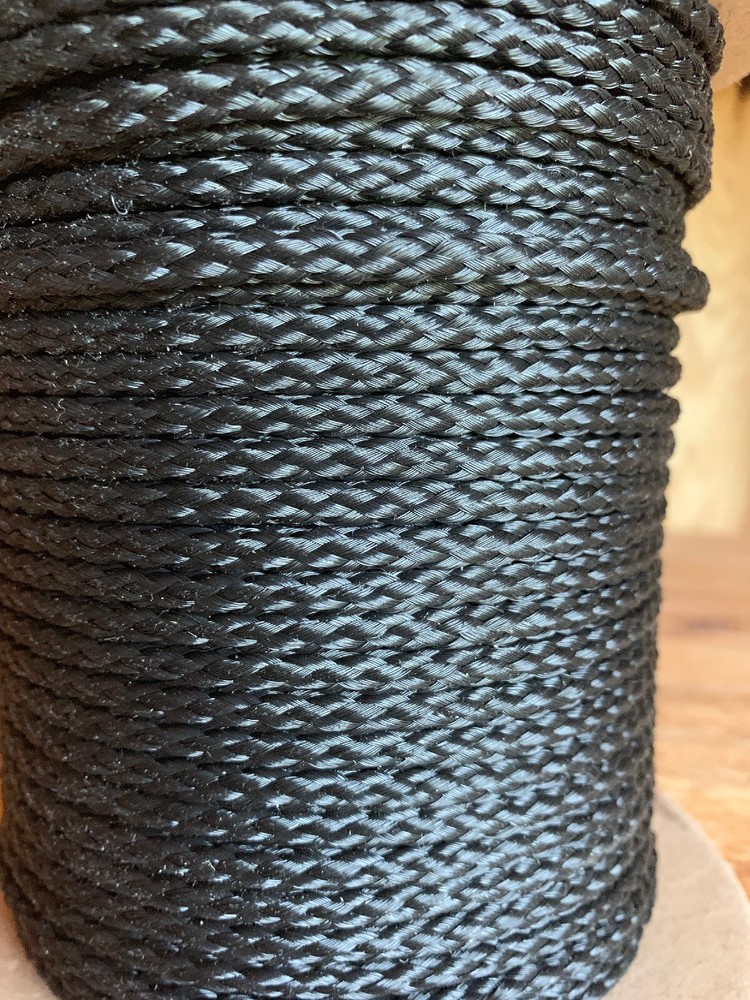 3/16” x 2100 ft. Hollow Braid Polypropylene Rope. Black. Tight Braid