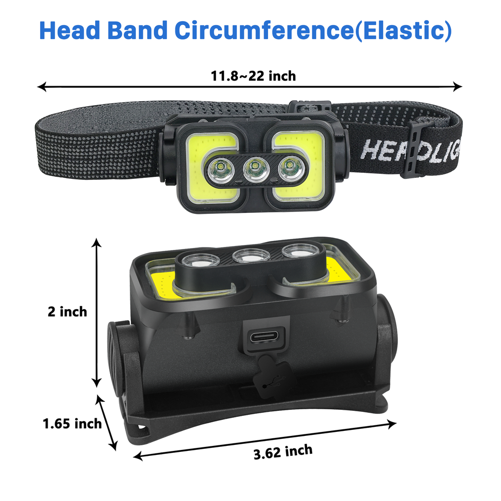 COB LED Sensor Headlamp USB Rechargeable Headlight Torch WorkLight Bar Head Lamp