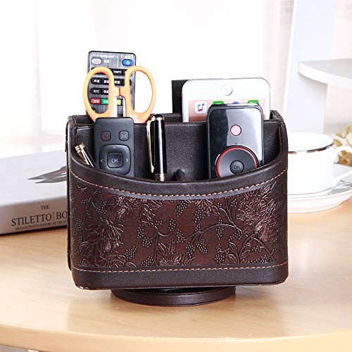 Leather 360°Rotatable Remote Control Holder,Nightstand TV Remote 1 Retro