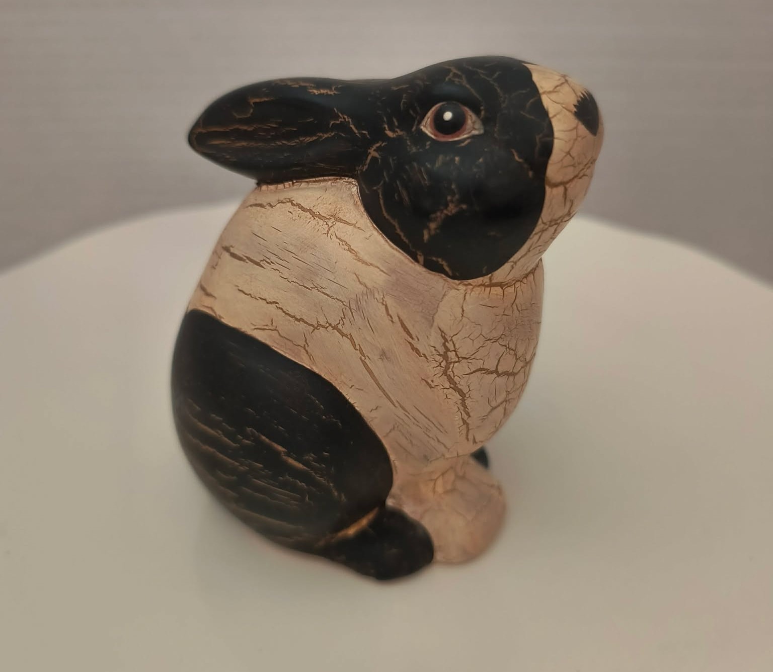 4" Black and White Lop Ear Bunny Sitting Rabbit Figure EUC