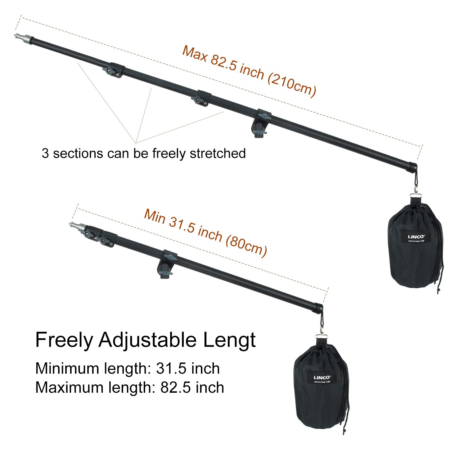 LINCO Zenith Photography Studio Softbox Photo Boom Arm Sand Bag & Tripod Clamp