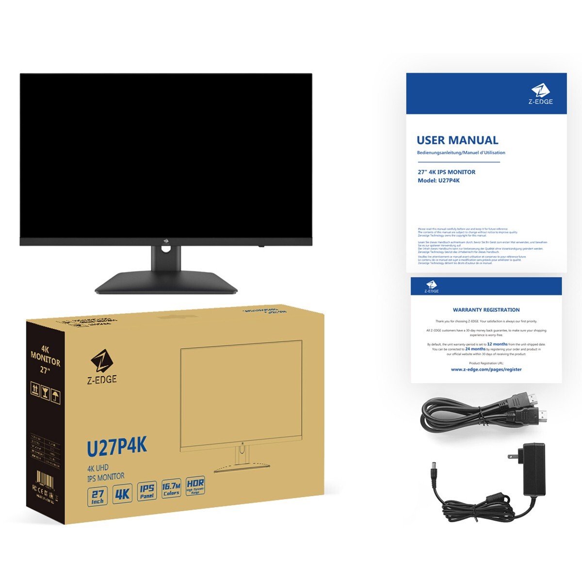 Z-EDGE 27" Ultra HD 3840 x 2160 99% sRGB 75Hz 5ms IPS 4K Monitor, HDMI x2, DP x2