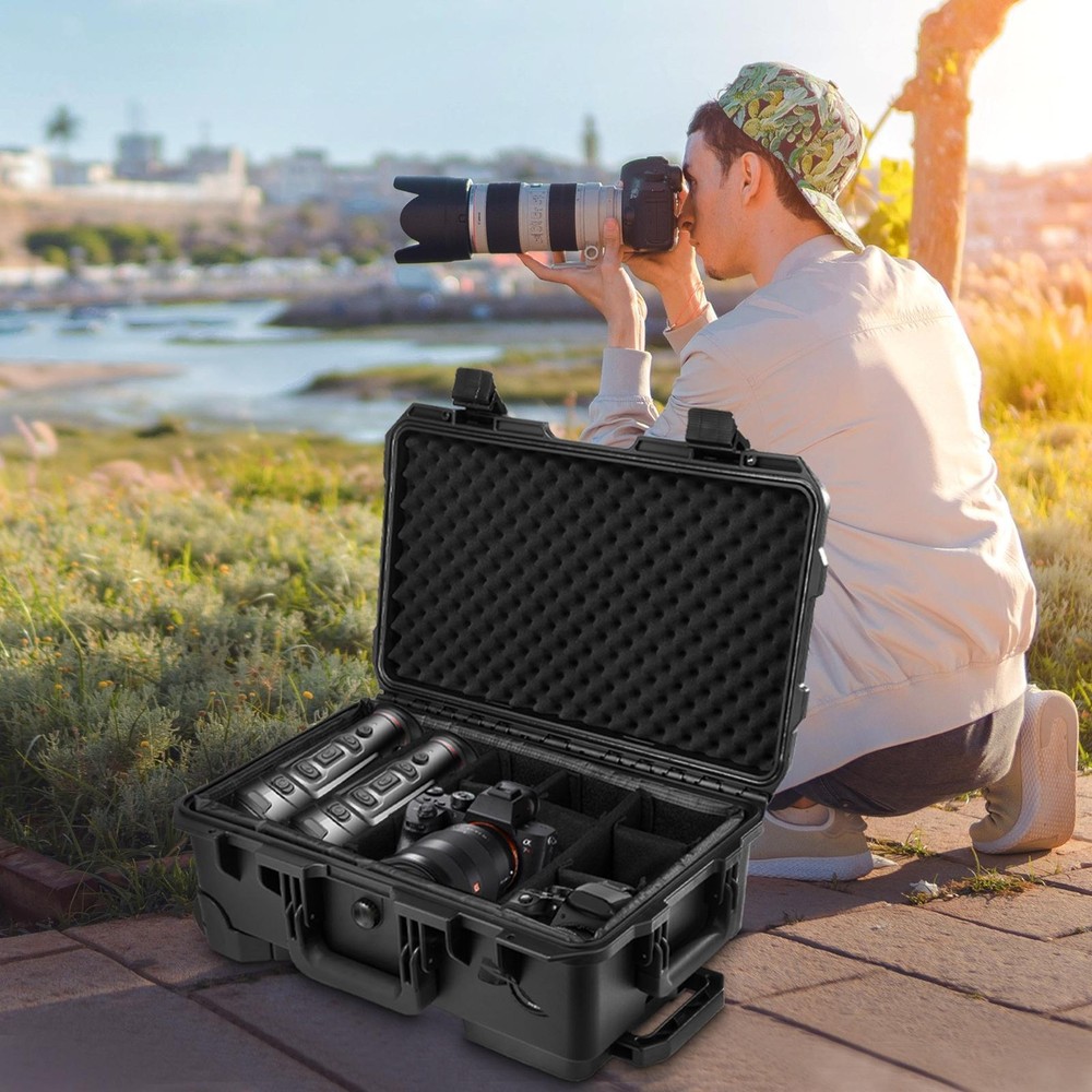 2.5cu Waterproof Rolling Protective Case,Hard Compact Camera Case W/Handle Wheel