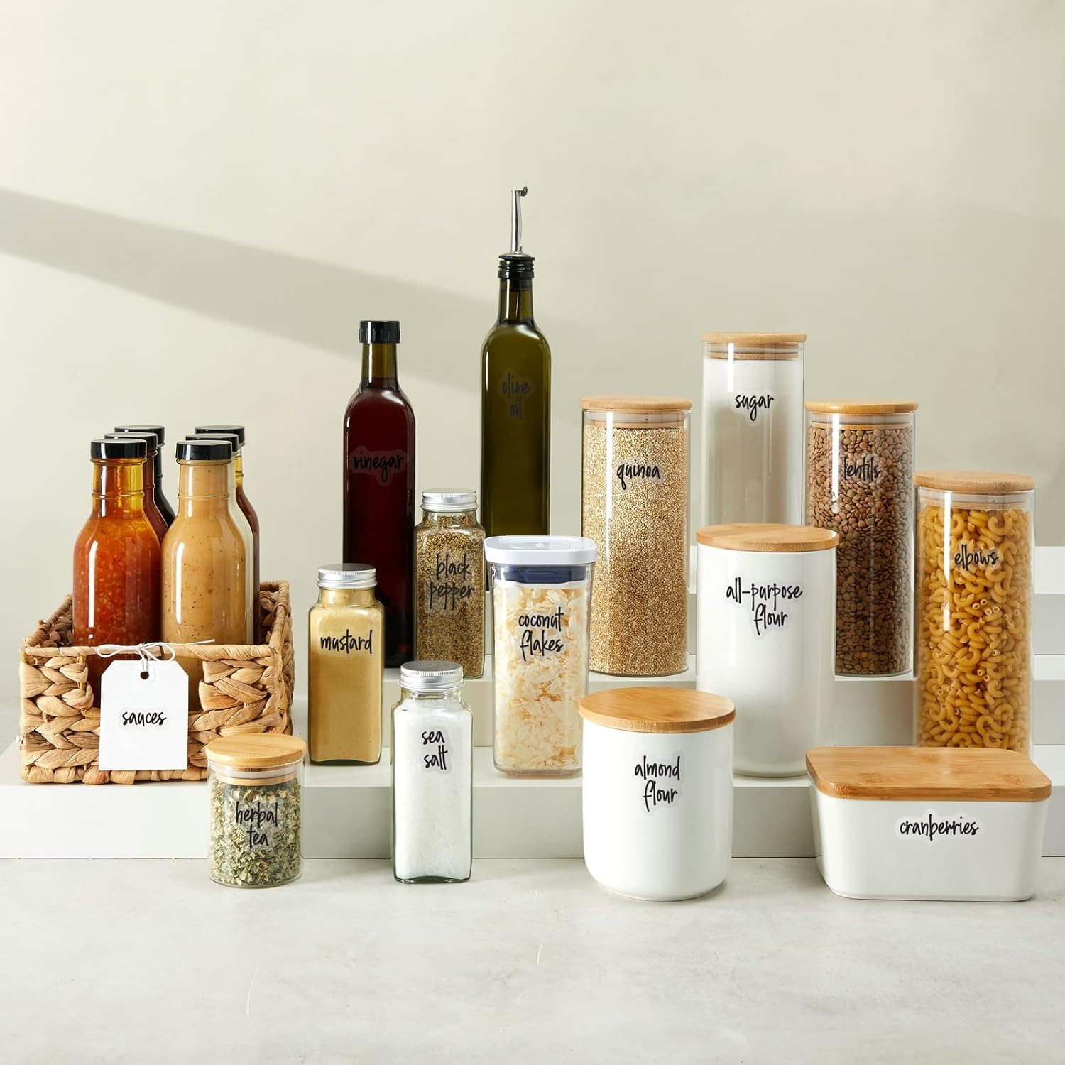 Pantry Labels for Containers - 375 PC Clear Vinyl Black Script - Peel & Stick Fo