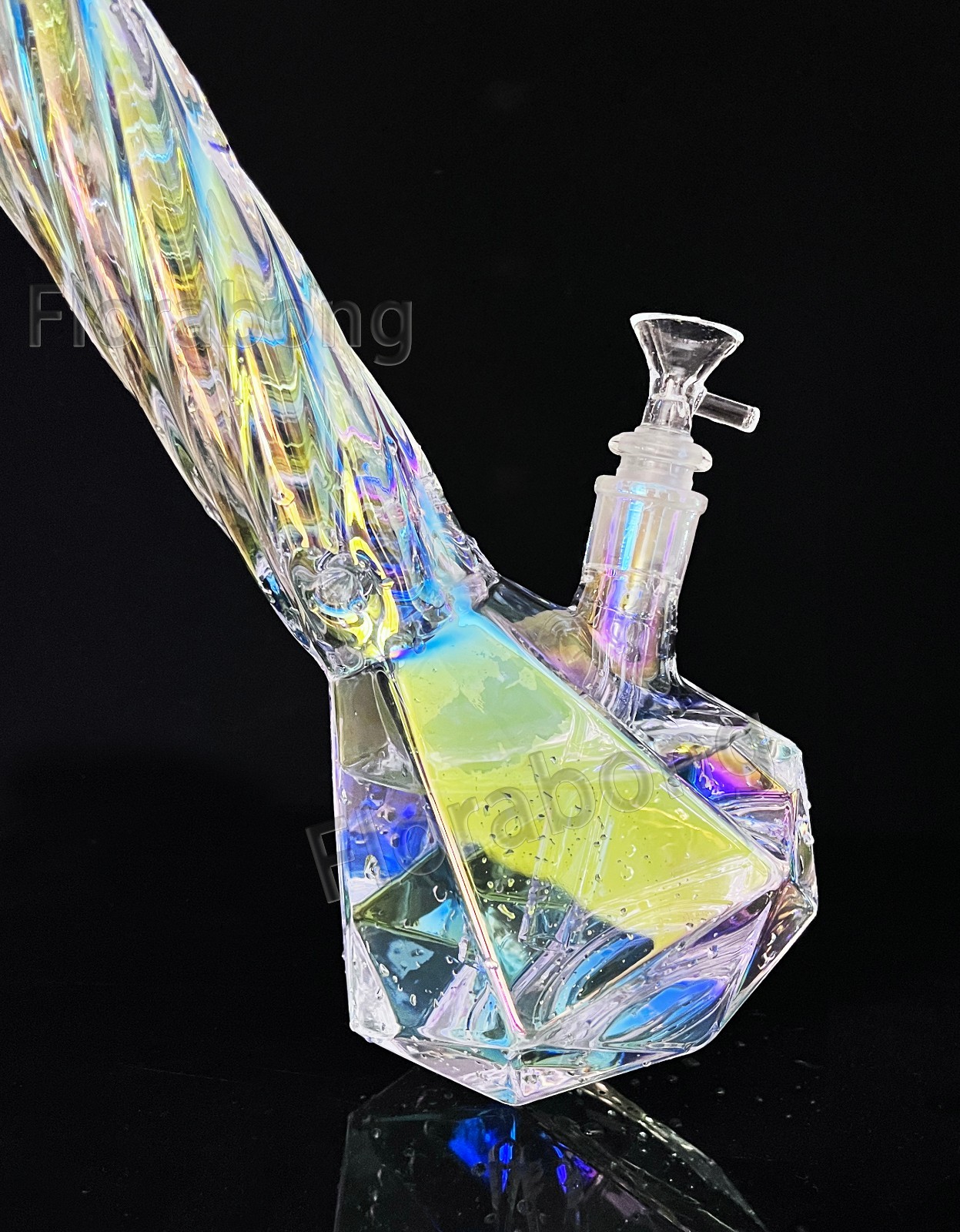 15" Iridescent Glass Bong Percolator Water Pipe Thick Smoking Hookah Beaker