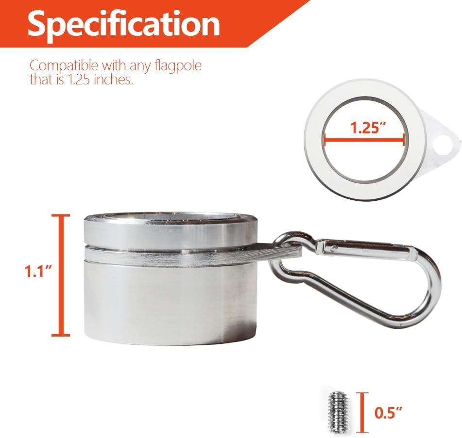 2pcs 1.25" Aluminum Flag Pole Mounting Rings Anti Wrap 360° Rotatable Rings