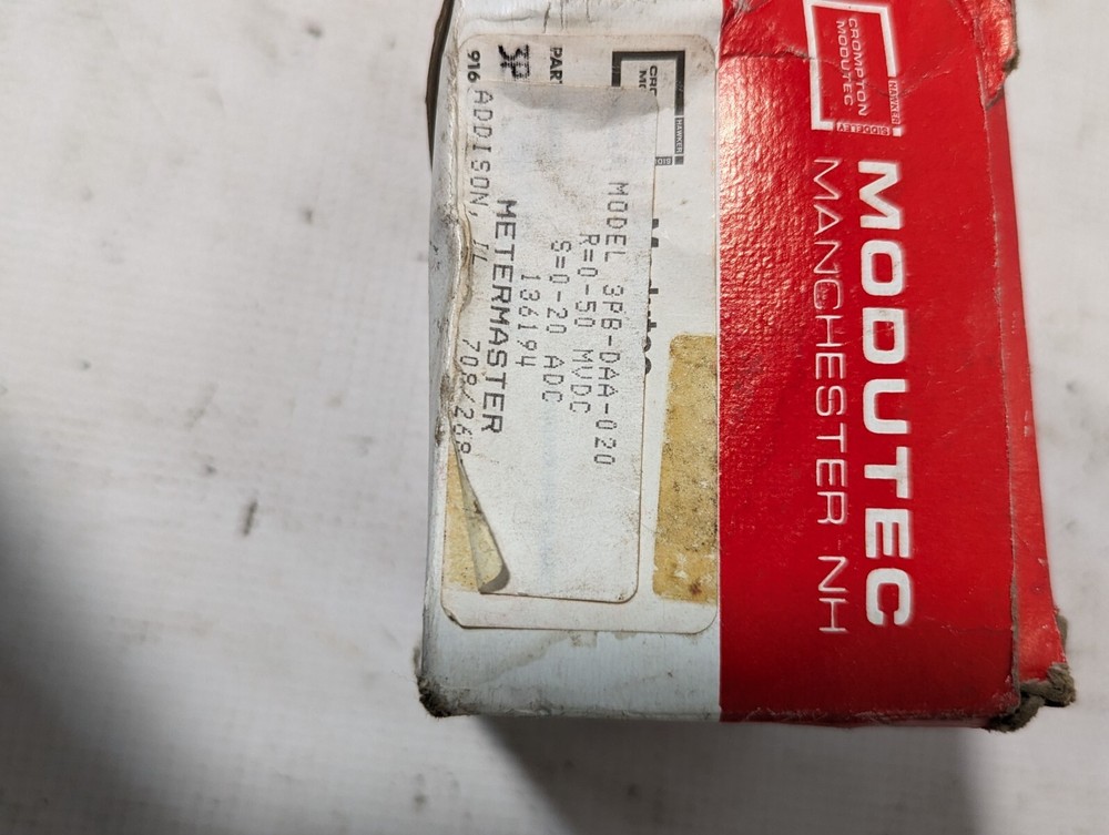 Modutec (Crompton) 3PB-DAA-020, D-C Amperes Panel Meter, 0 - 20 Amp Scale