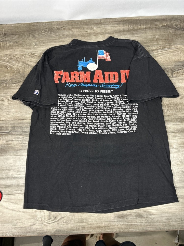 1990 FARM AID IV Indy WILLIE NELSON NEIL YOUNG GUNS N' ROSES (XL)T-Shirt USA